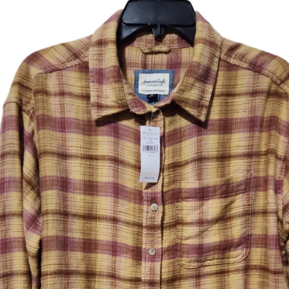 New! AE distressed  Oversized Plaid shirt flannel  Small - Picture 7 of 11